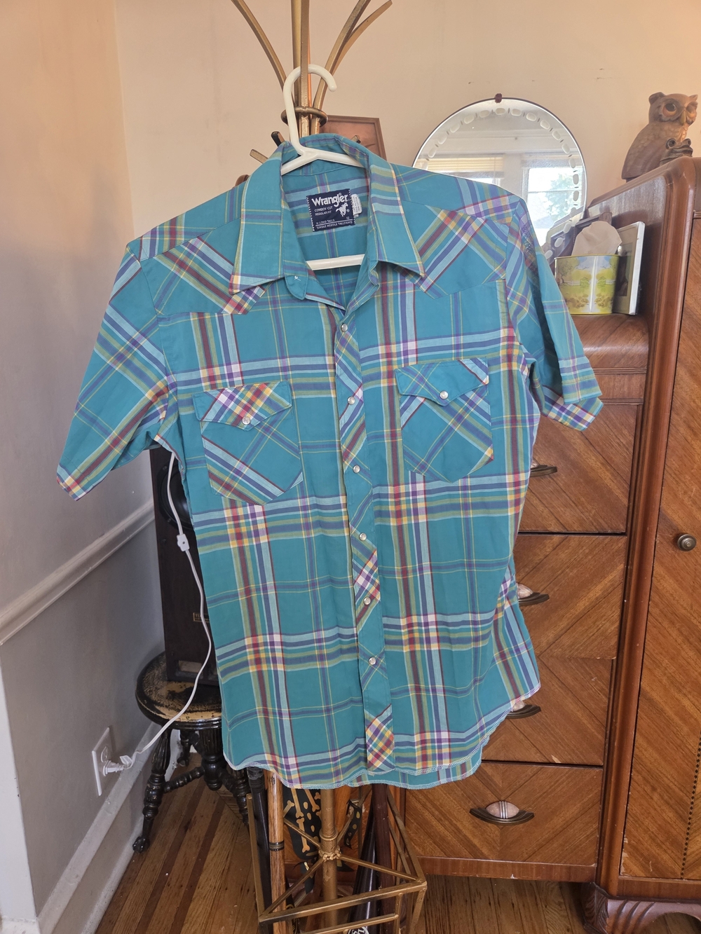 Wrangler Teal Plaid Short-Sleeve Button-Down Shirt